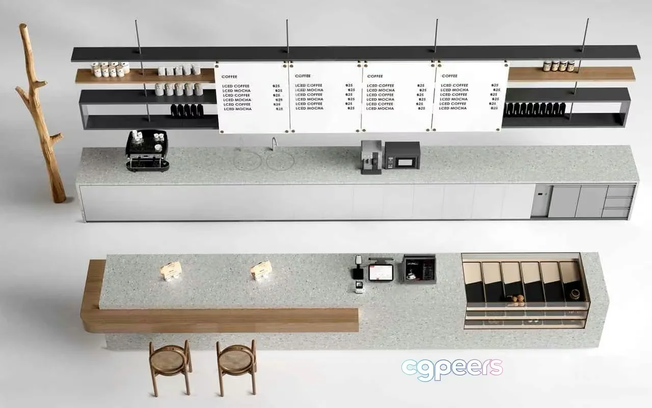 Modern Coffee Shop 3D Model – 242 – CORONA Render