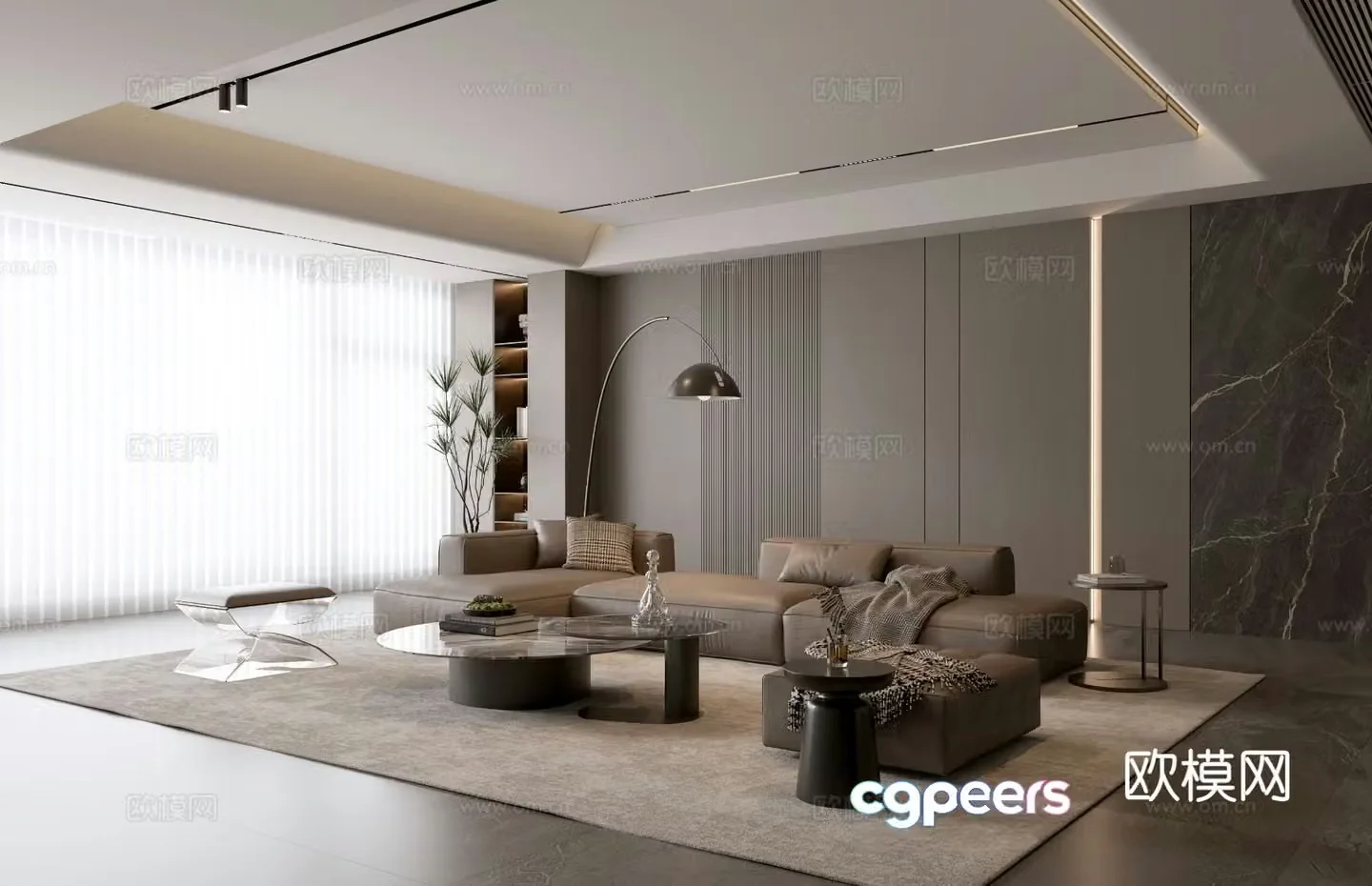 Italian living room sofa coffee table combination 3D model