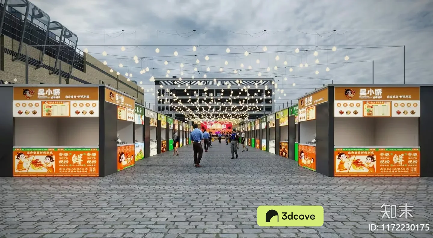 The Main Subject Is A Street With Food Stalls