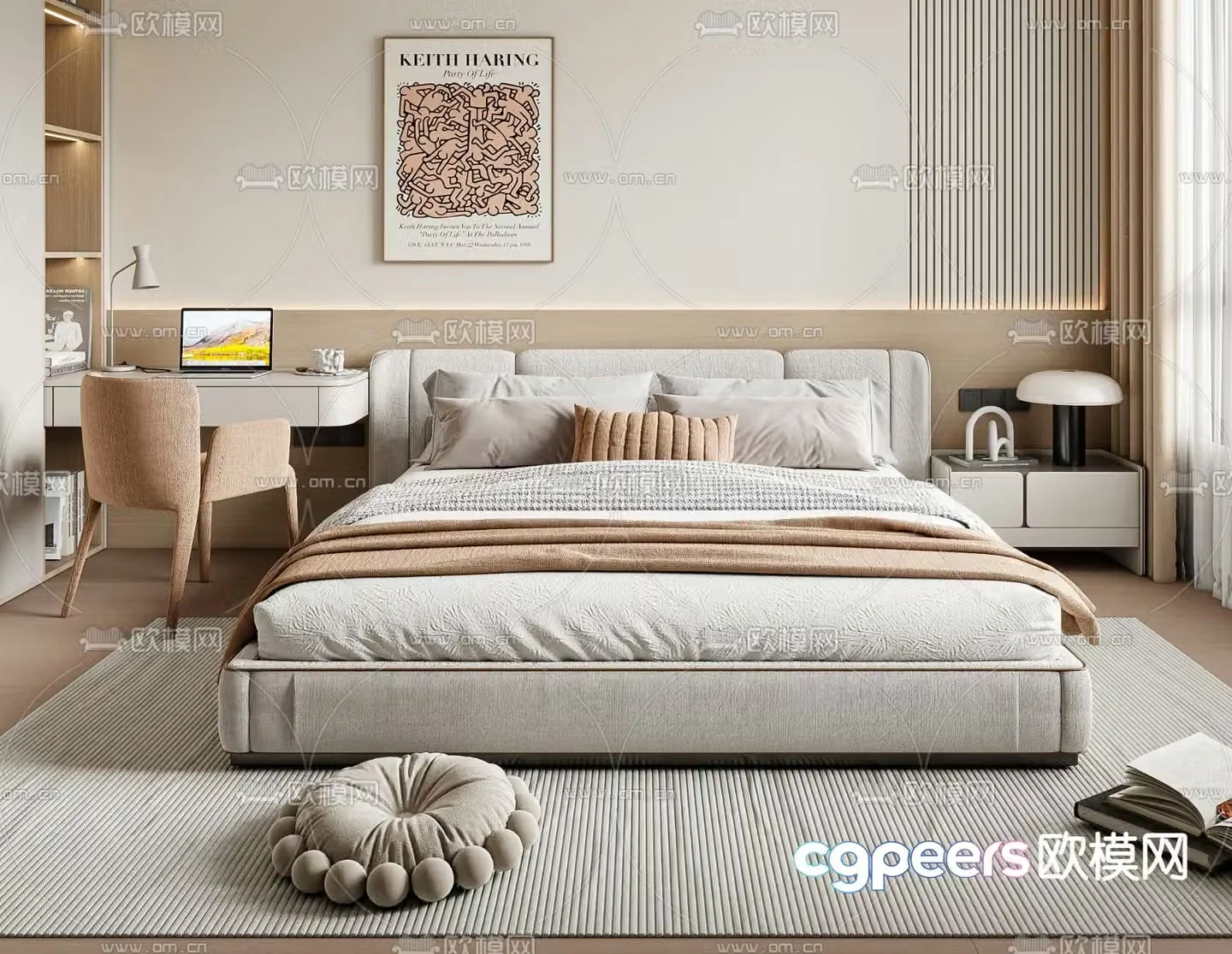 Modern double bed 3d model