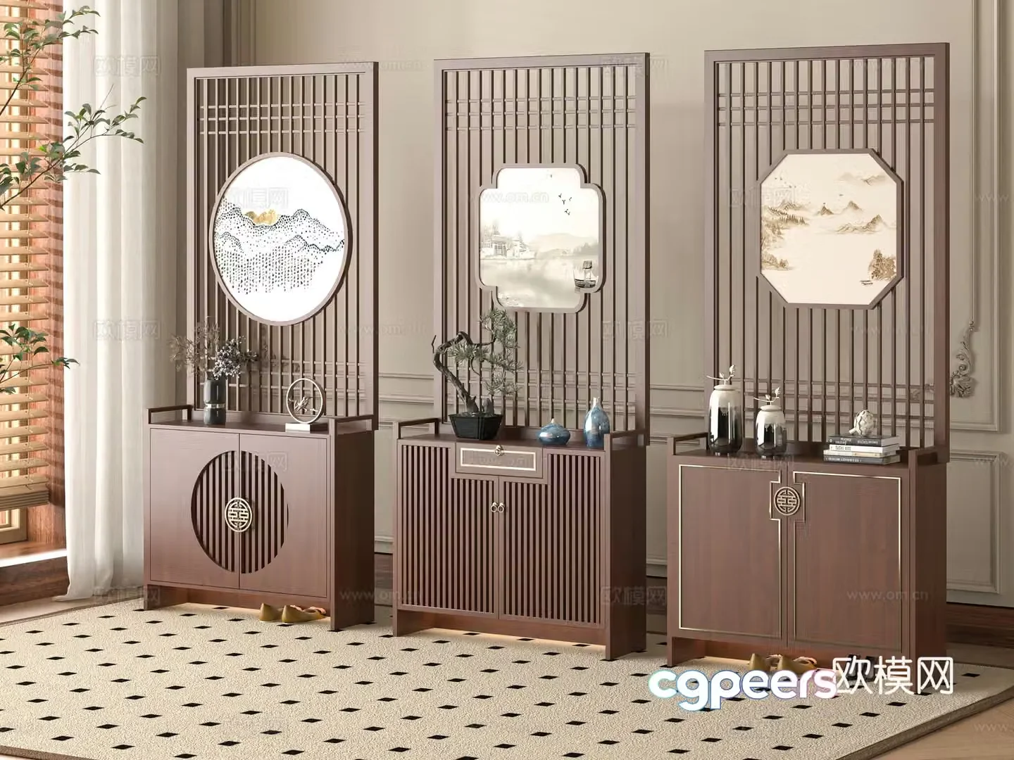 New Chinese style shoe cabinet partition 3D model