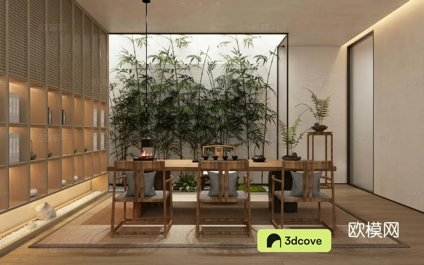 Middle-aged tea room tea tasting area club tea room balcony tea room solid wood tea table and chair tea cabinet 3D model
