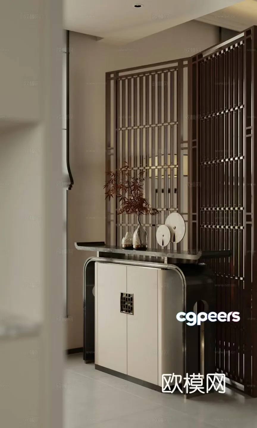 New Chinese style entrance hall background aisle 3D model