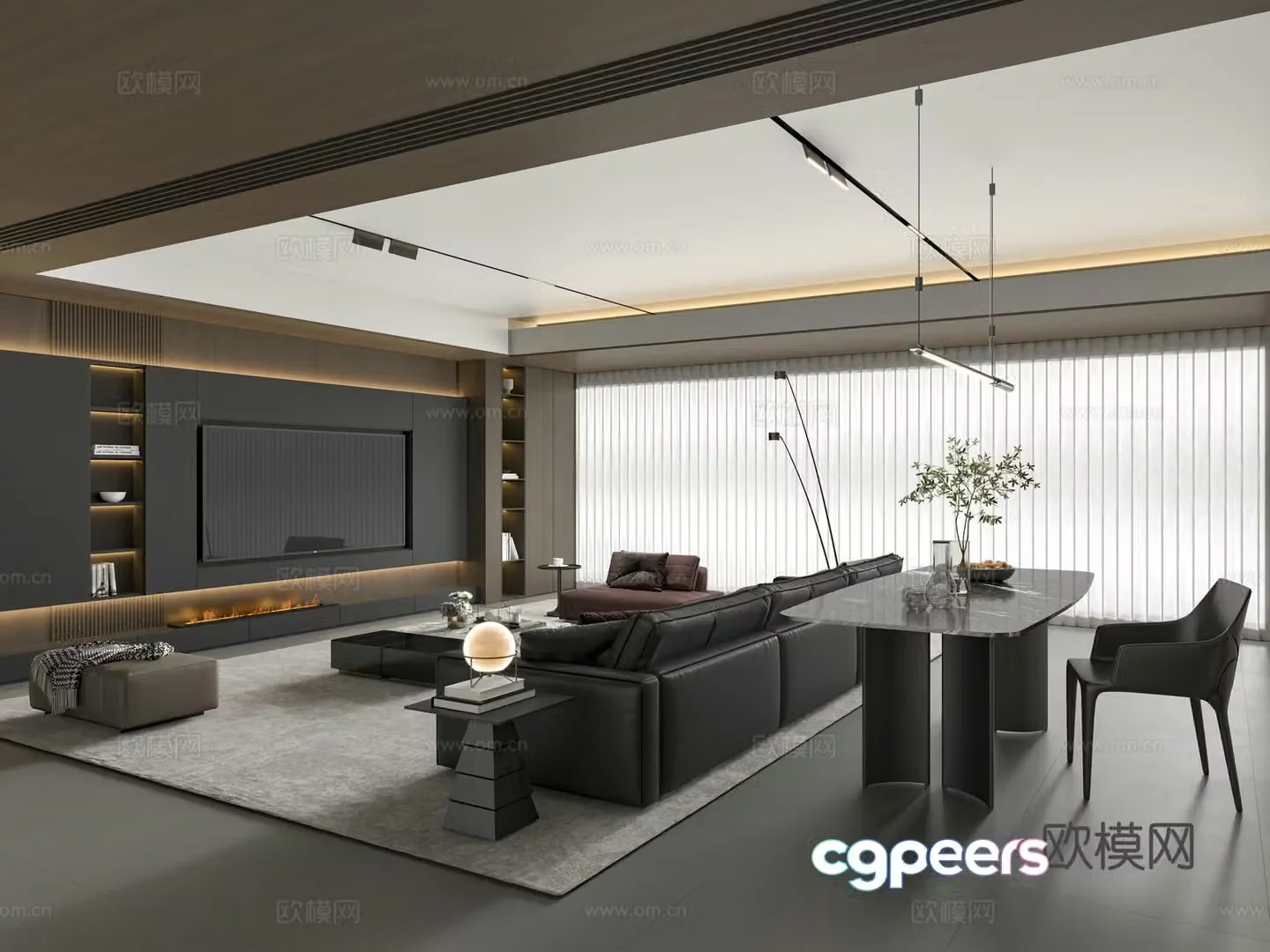 Modern Italian living restaurant Italian sofa coffee table combination Italian dining table and chair 3D model