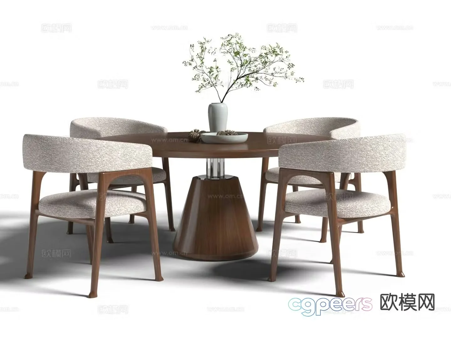 New Chinese style round dining table and chairs 3d model
