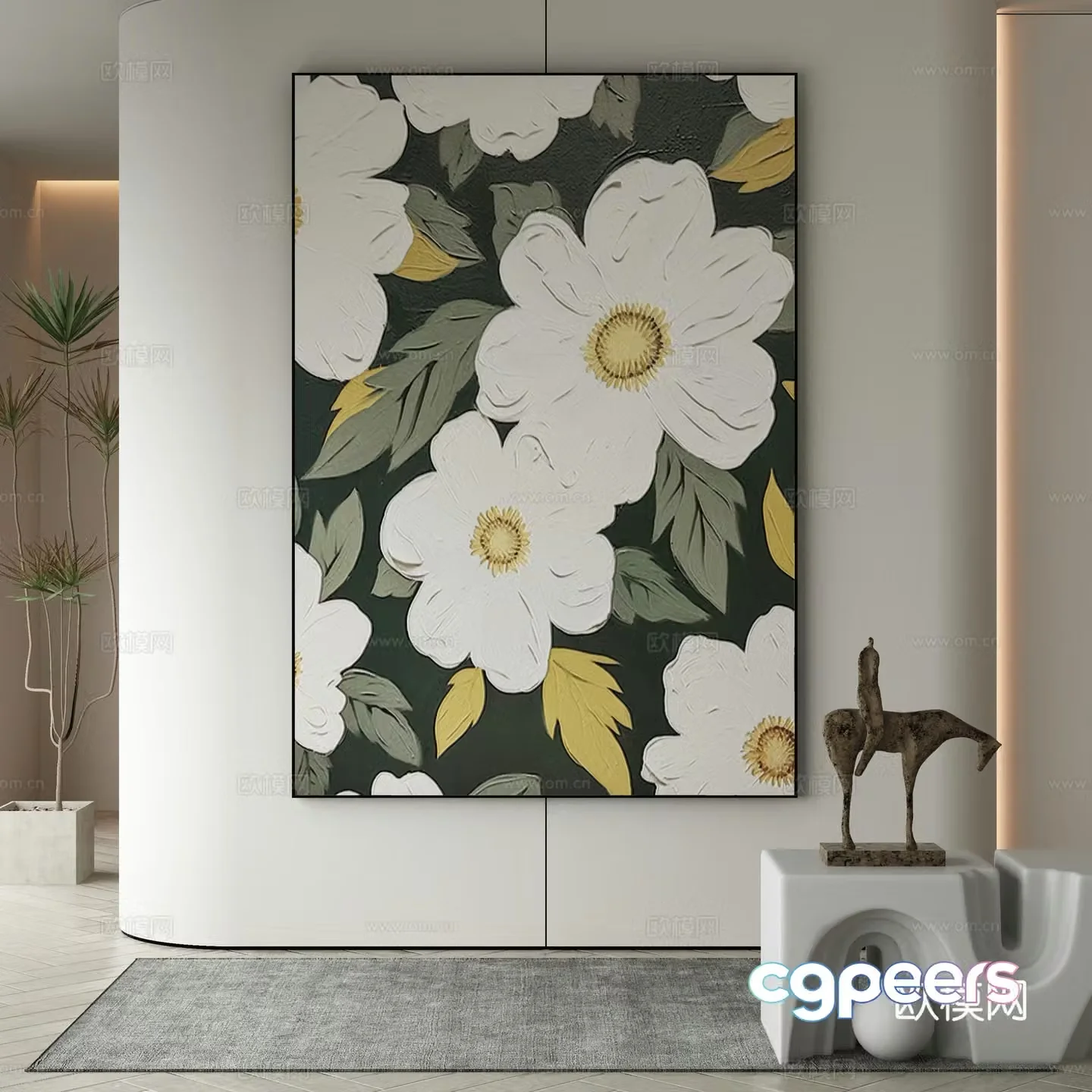 Modern decorative painting Flower hanging painting 3d model