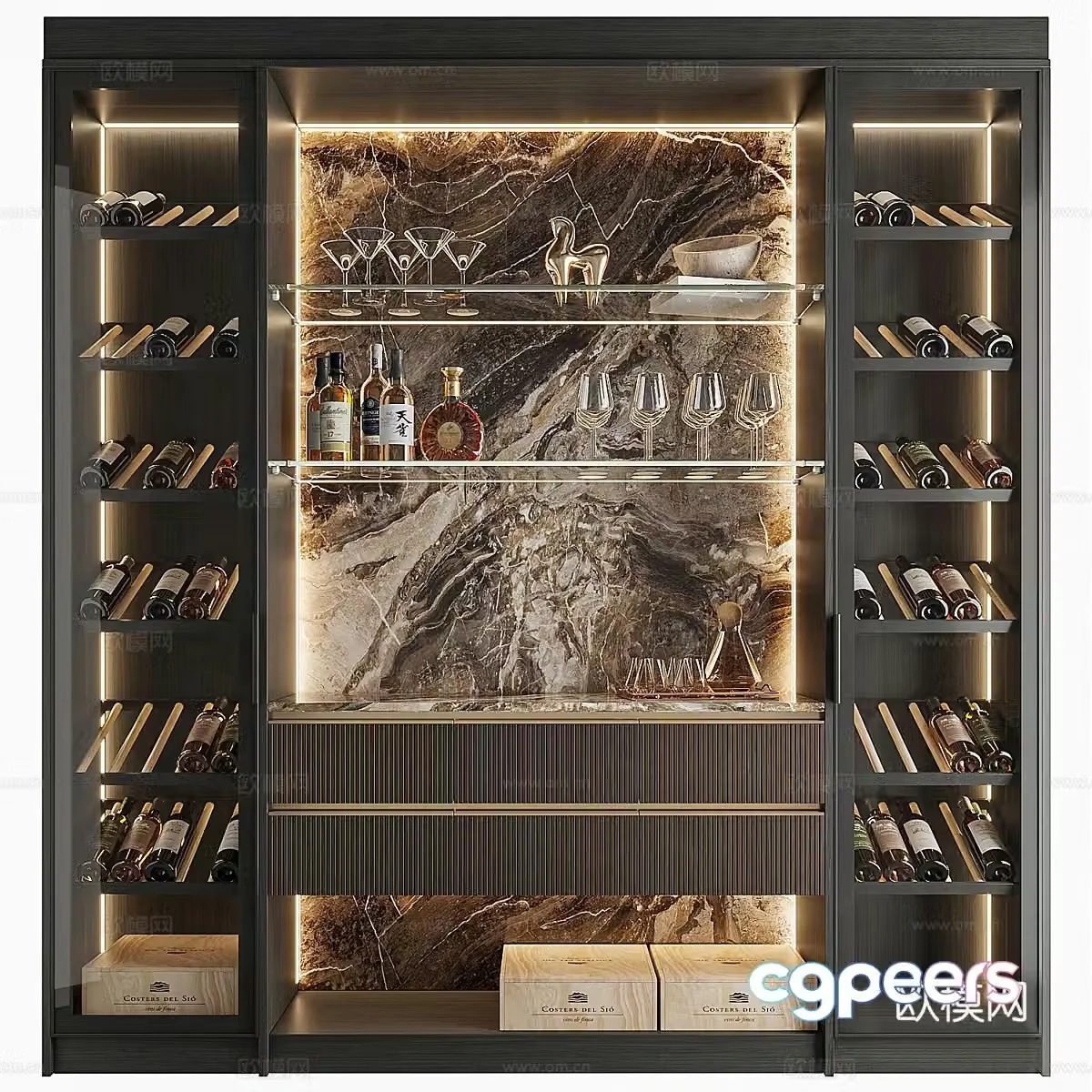 Modern Italian light luxury wine cabinet 3D model