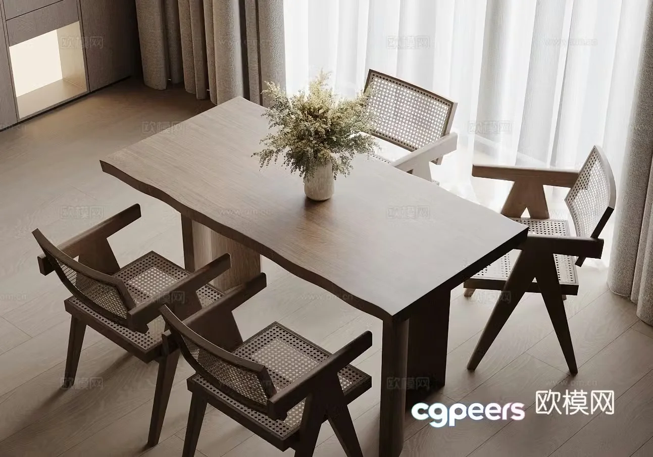 Wabi-sabi dining table and chairs 3d model