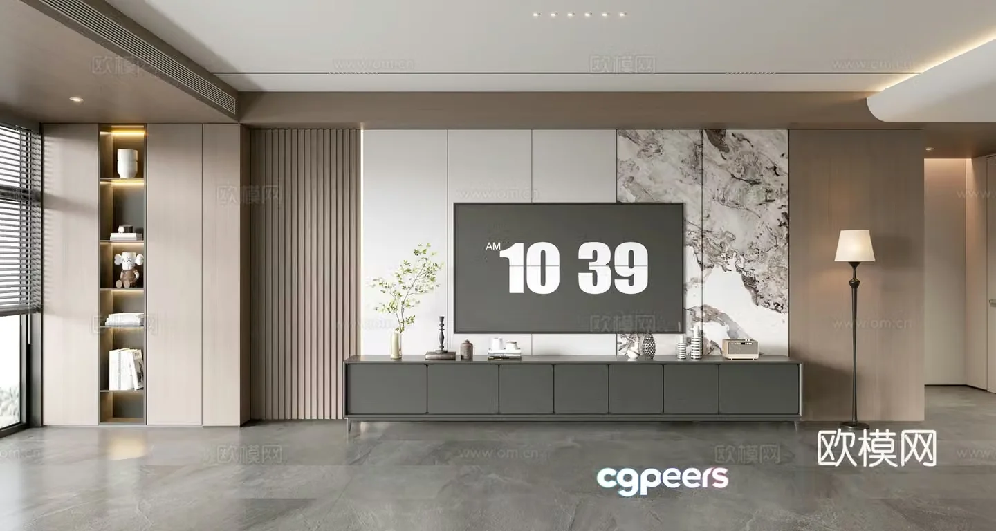 Modern simple living room light luxury TV background wall TV set full wall TV cabinet TV cabinet combination 3D model