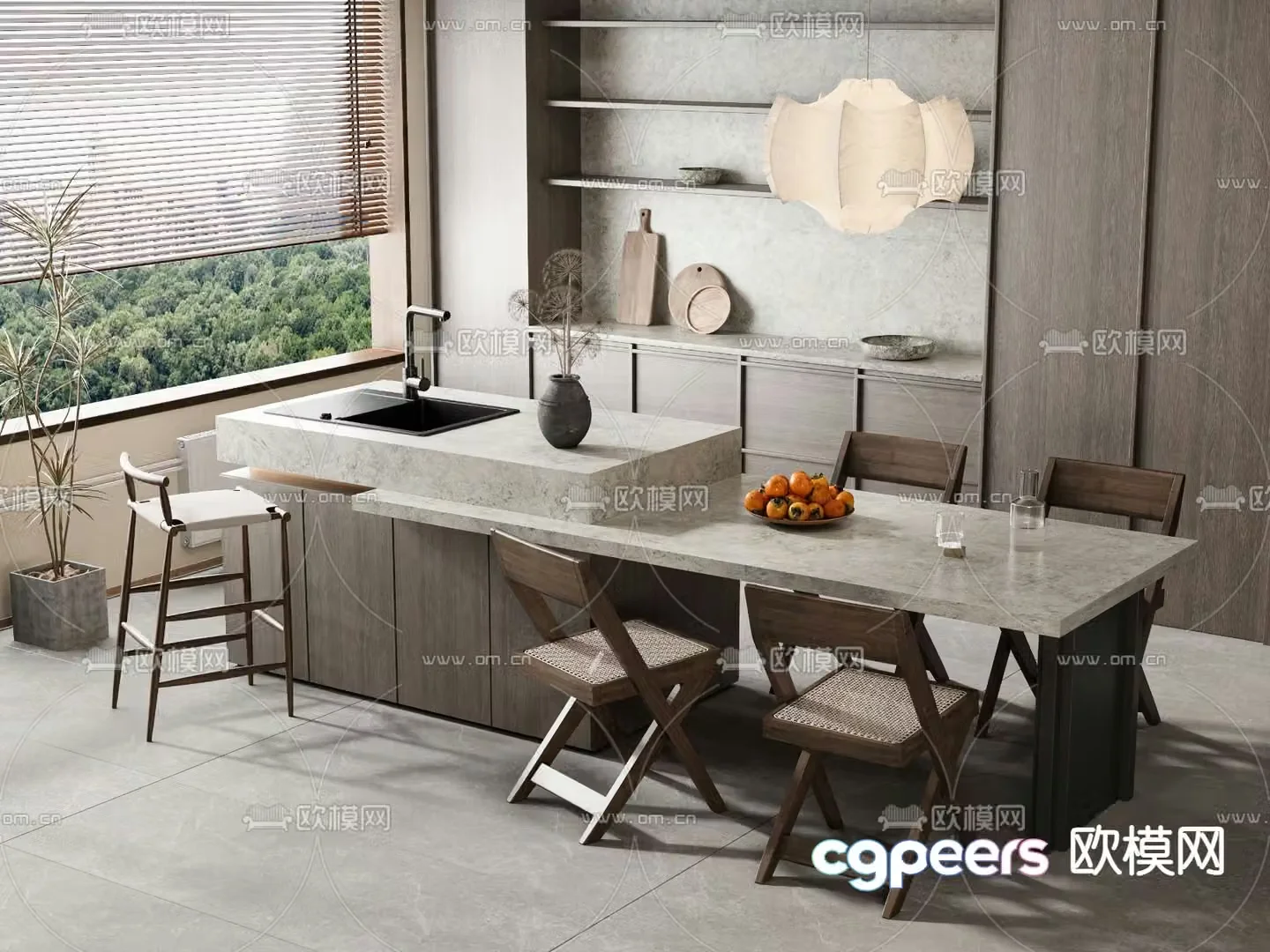 Island dining table and chair 3d model