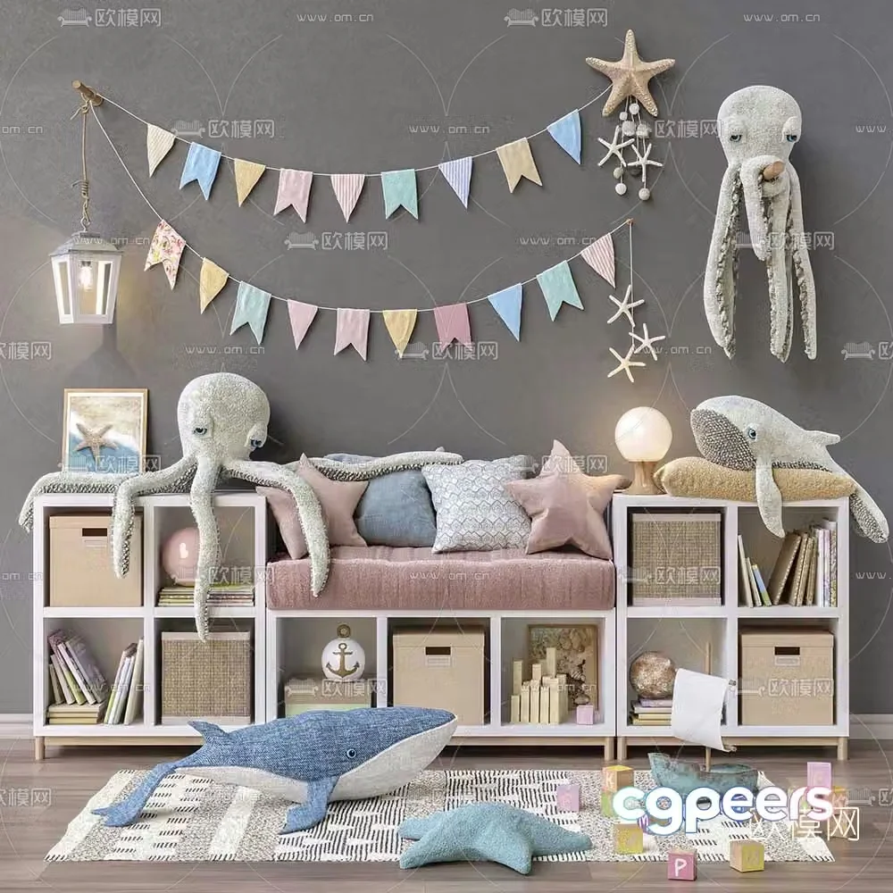 Modern solid wood children’s cabinet toys 3d model