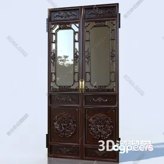 A Chinese-Style Wooden Door 3D Model – 8677 – VRAY Render