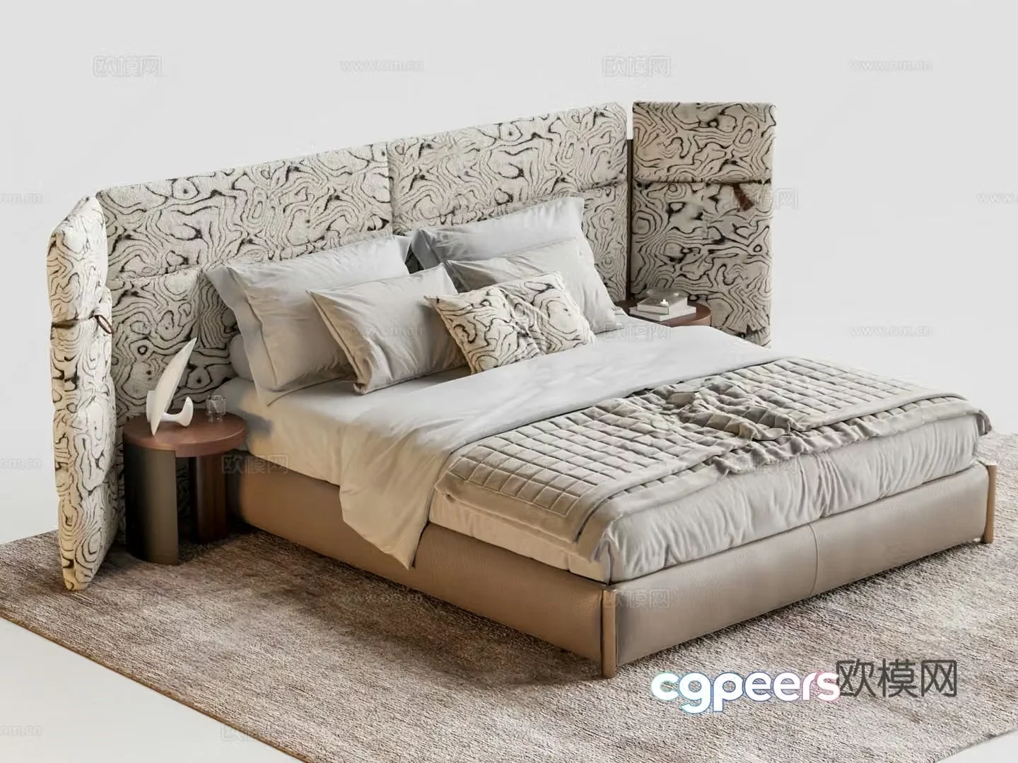 Modern French double bed Large backrest double bed Platform bed Master bedroom bed 3D model
