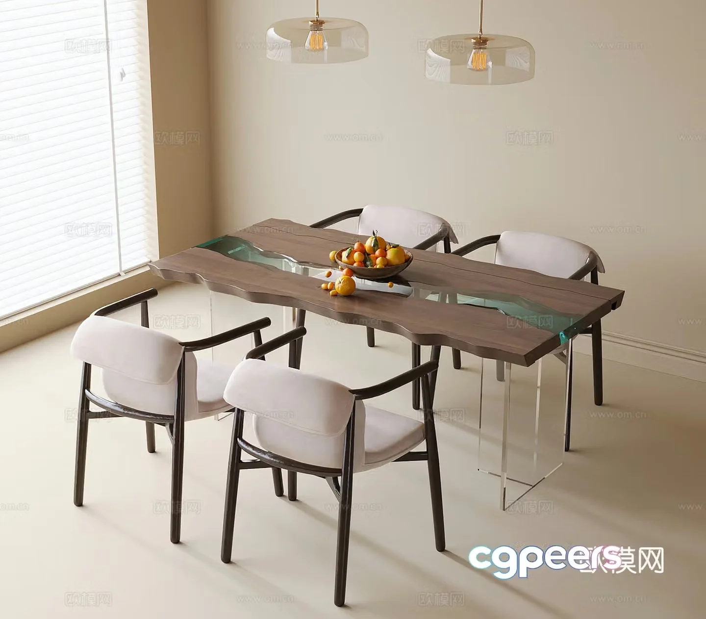 Modern dining table and chair combination dining chair chandeliers 3d model
