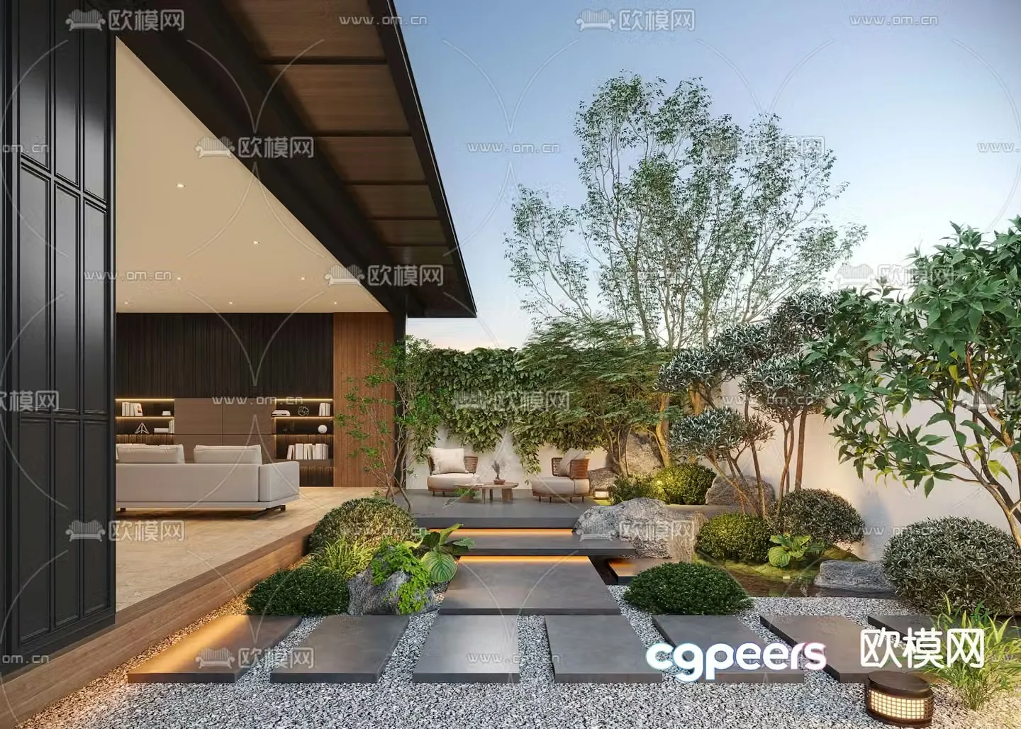 Modern villa courtyard courtyard landscape 3d model