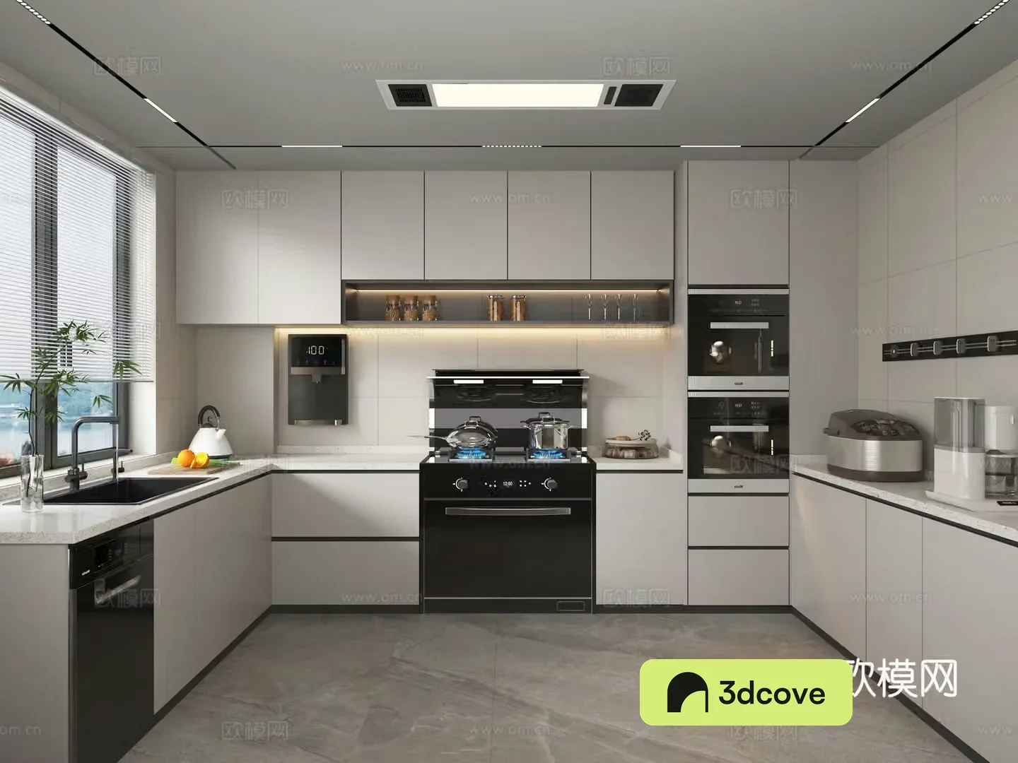 Modern kitchen cabinet range hood dishwasher oven