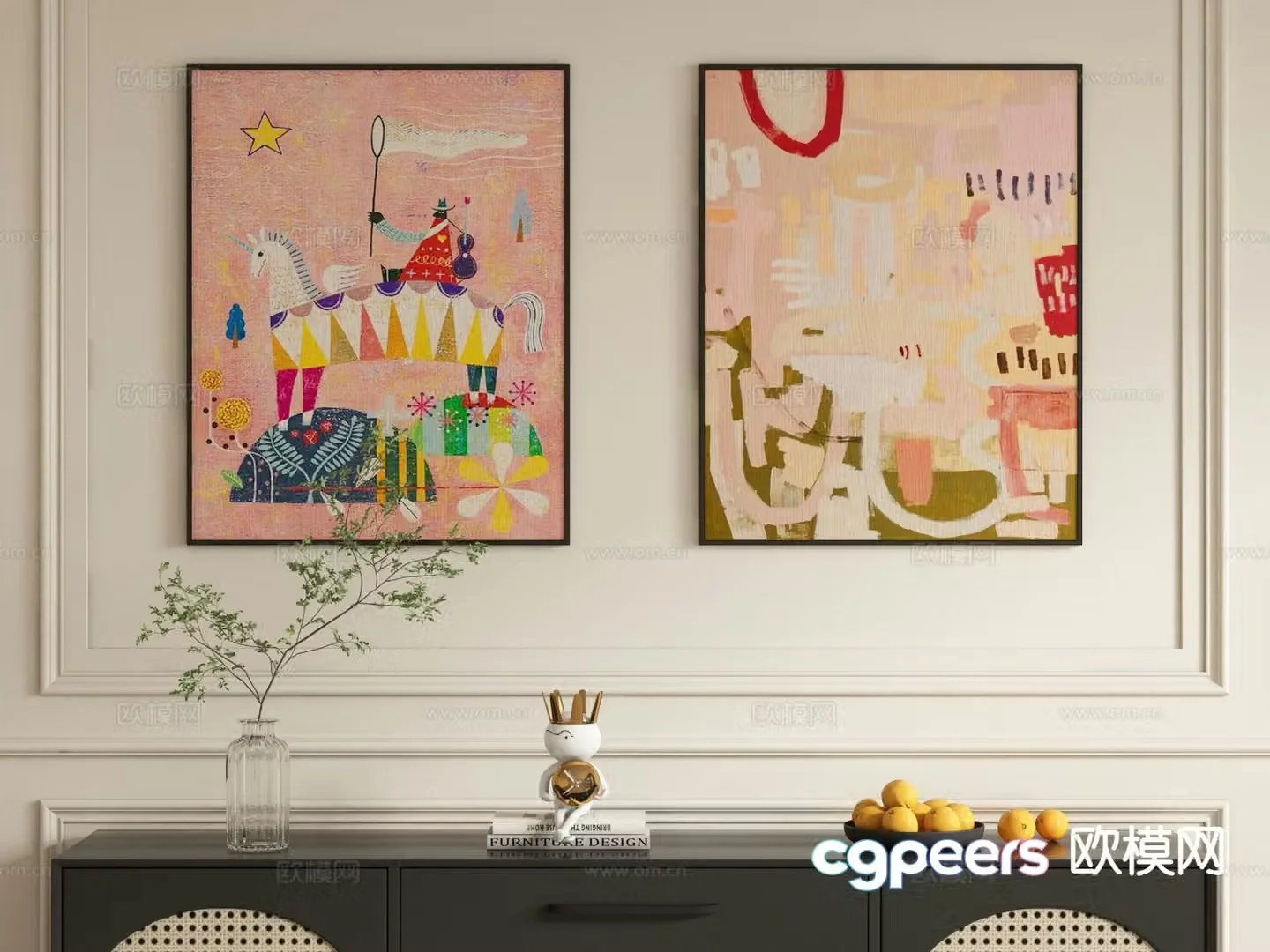 Abstract painting decorative painting hanging painting 3d model