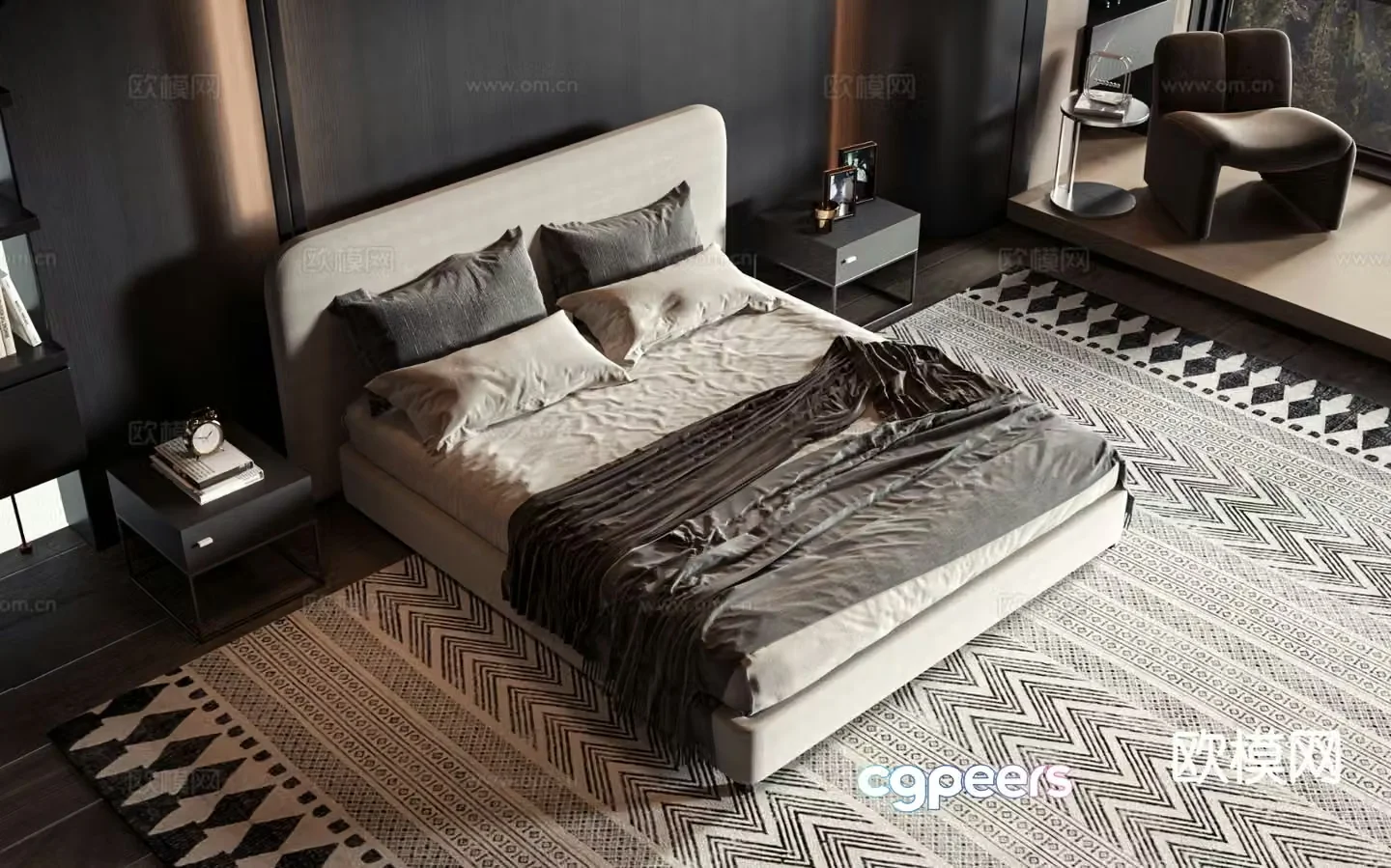 Modern double bed 3d model