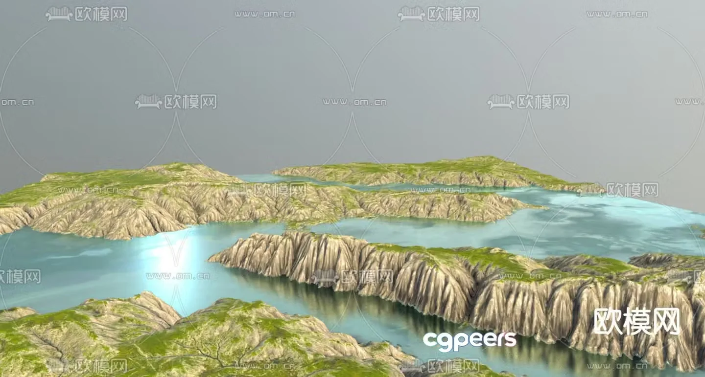 river lake mountain 3d model