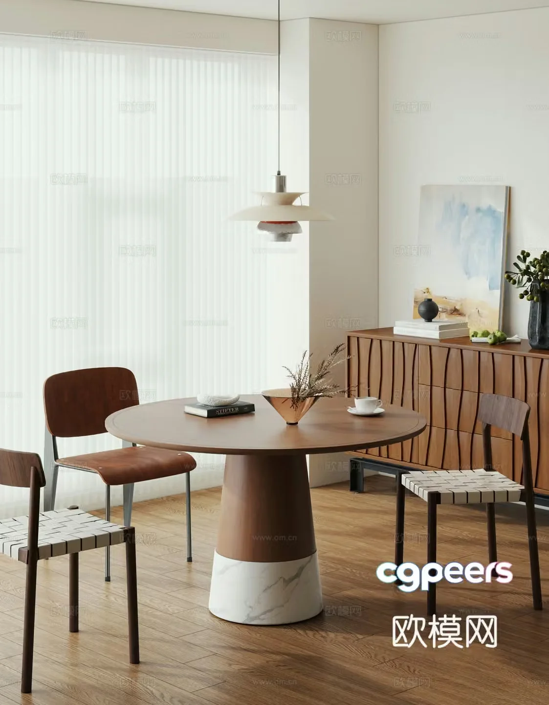 Wasabi retro dining table and chairs Round dining table and chairs Wasabi retro dining table and chairs Solid wood round dining table and chairs 3D model
