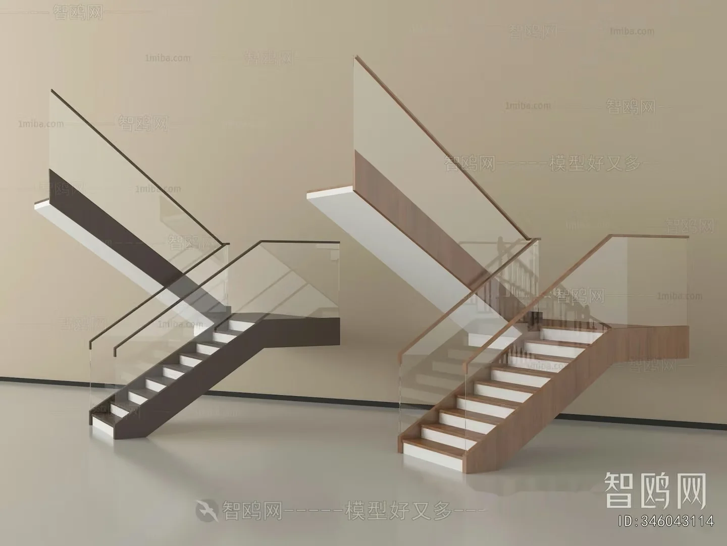 Modern Glass Staircase 3D Model – 10090 – VRAY Render
