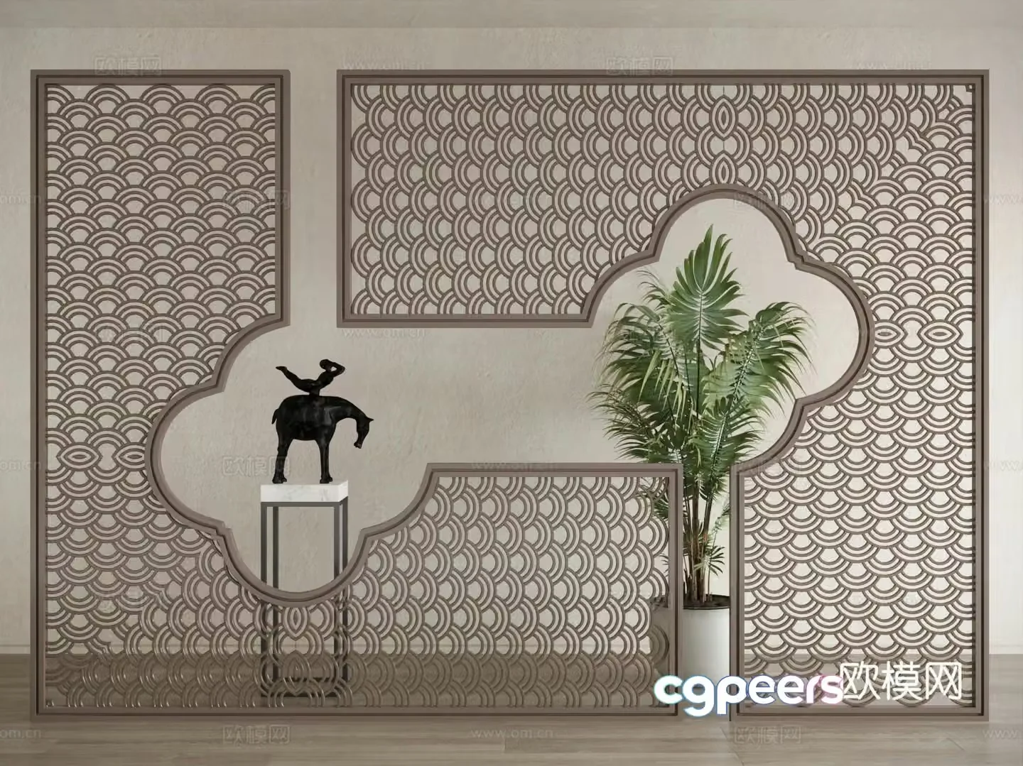 New Chinese-style screen Iron screen Metal screen 3D model