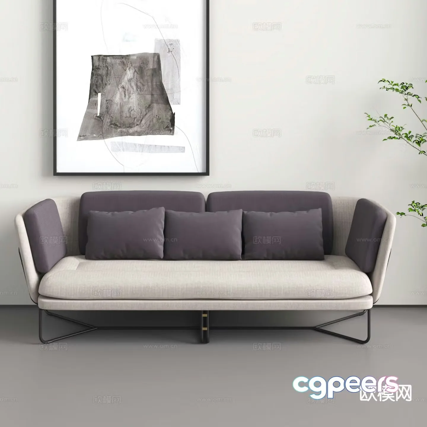Modern three-person sofa fabric sofa 3d model