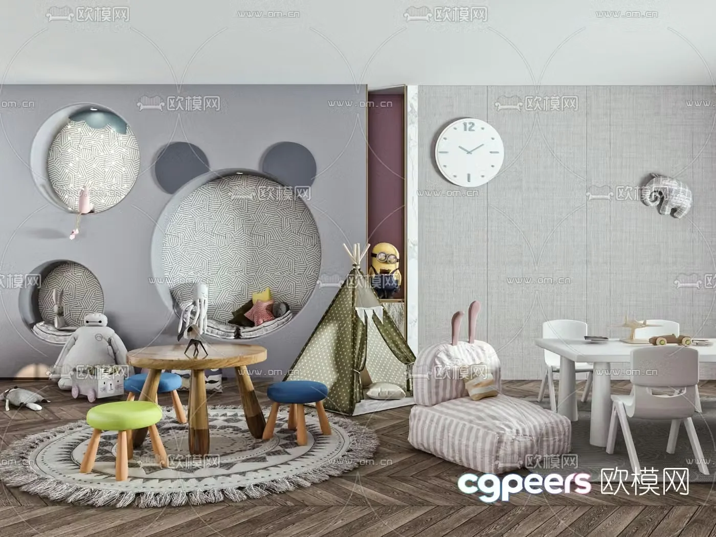 Modern children’s table and chair play set 3d model