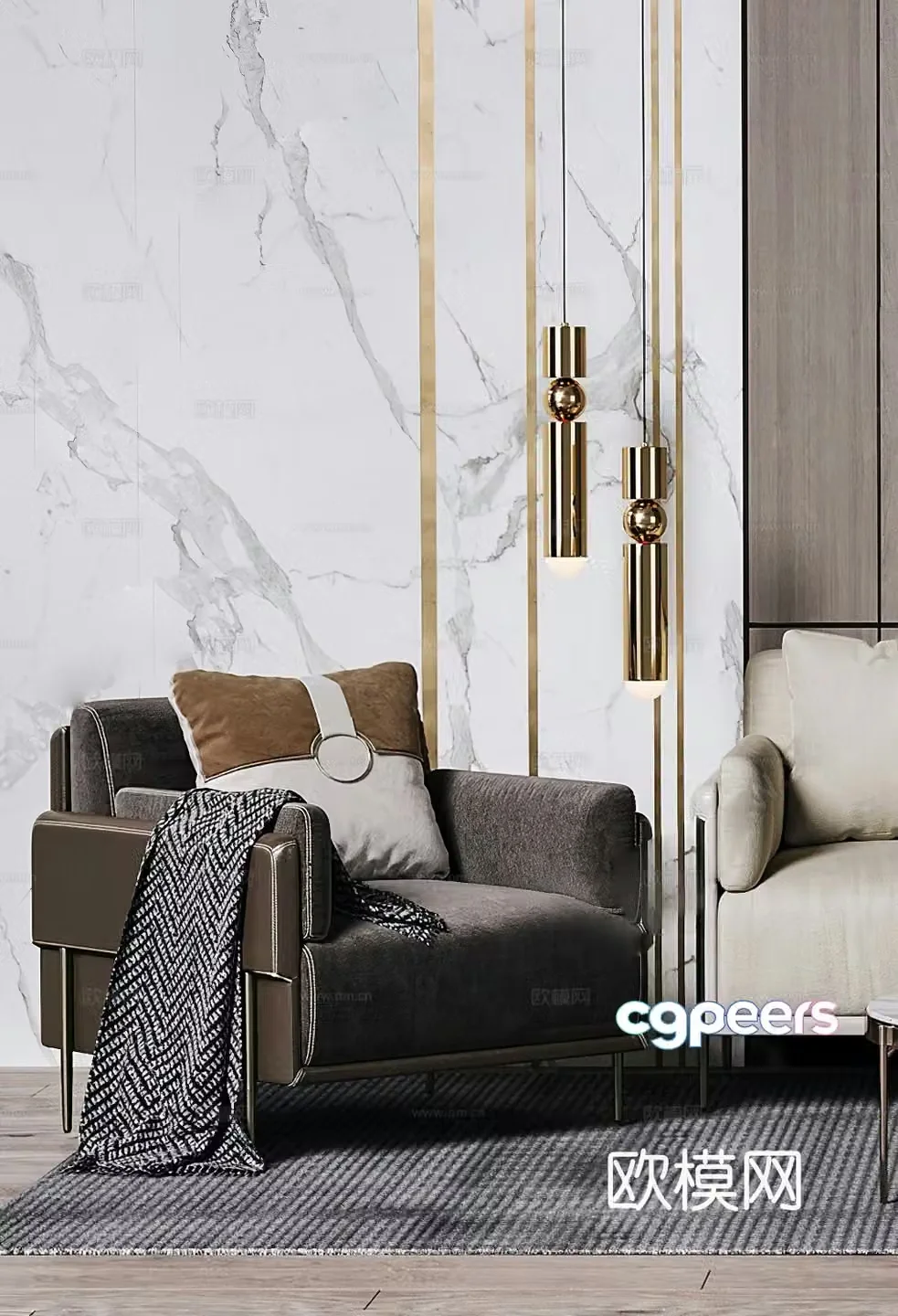 Modern leisure chair Simple leisure chair Light luxury Italian leisure chair Black and white gray High-end gray casual 3D model