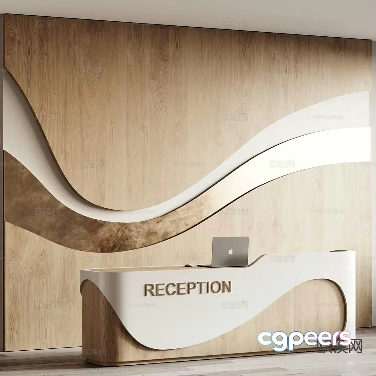 Log style front desk service desk reception desk 3d model