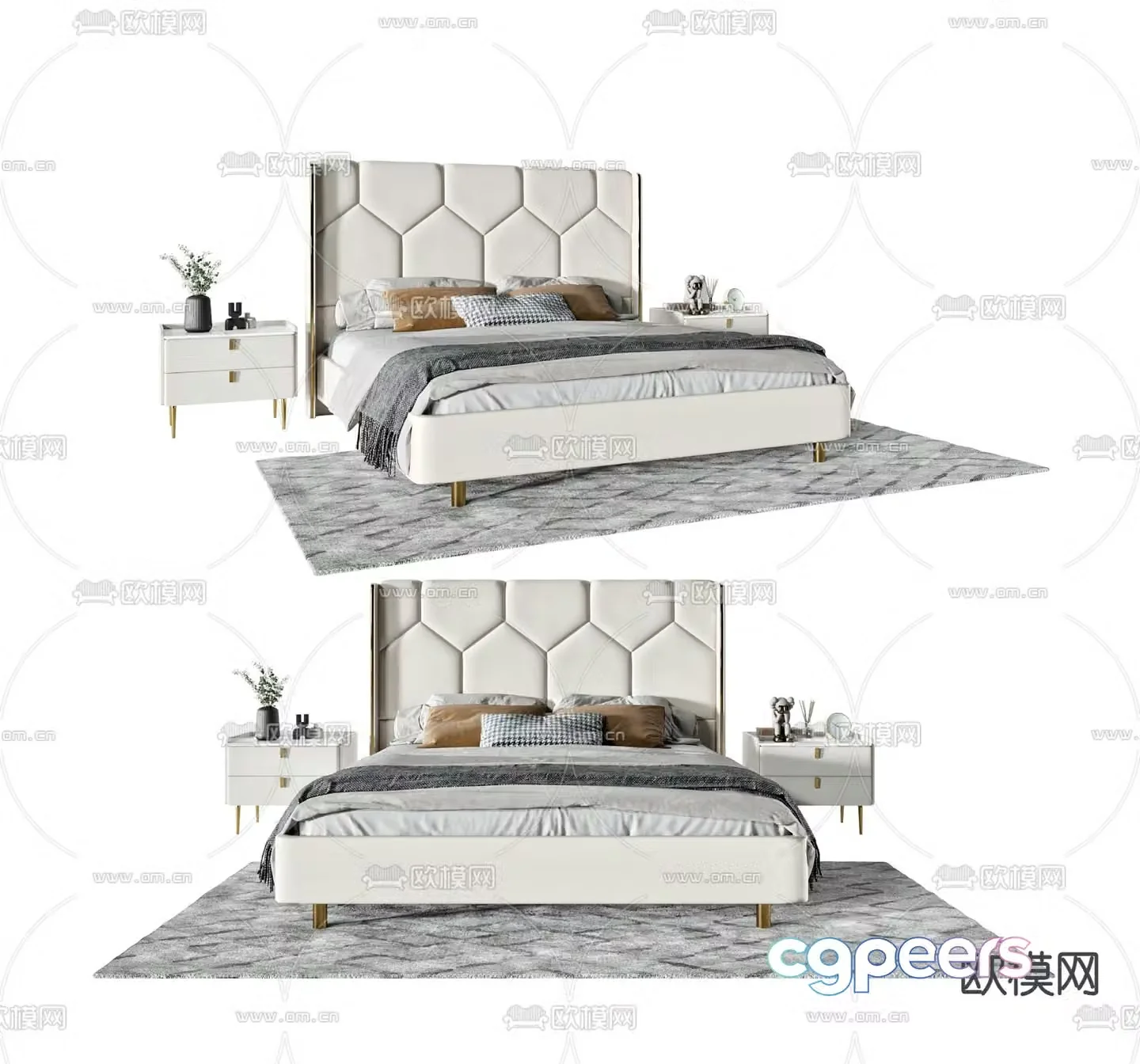 High back double bed 3d model