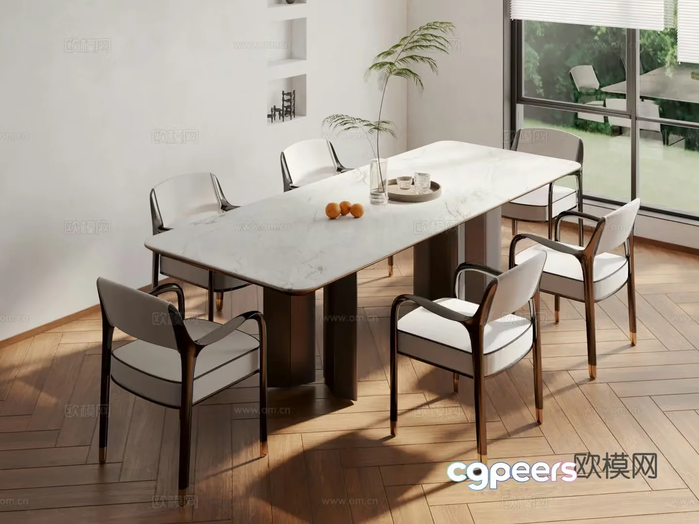 Modern slate dining table and chairs 3d model