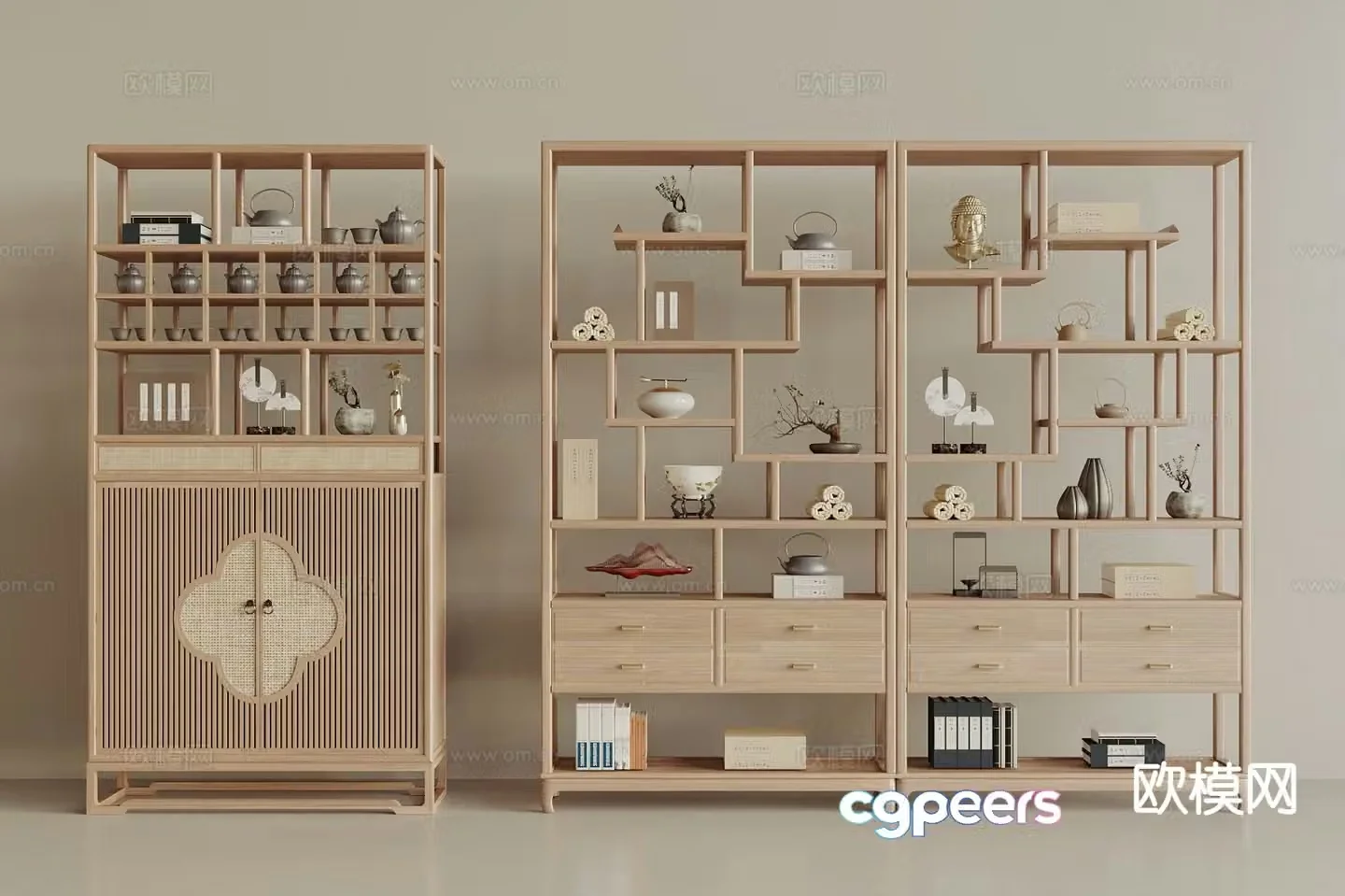 New Chinese style book shelf bookshelf tea cabinet 3D model