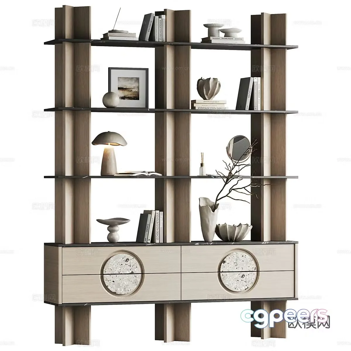 New Chinese style decorative shelf bookshelf display cabinet 3d model
