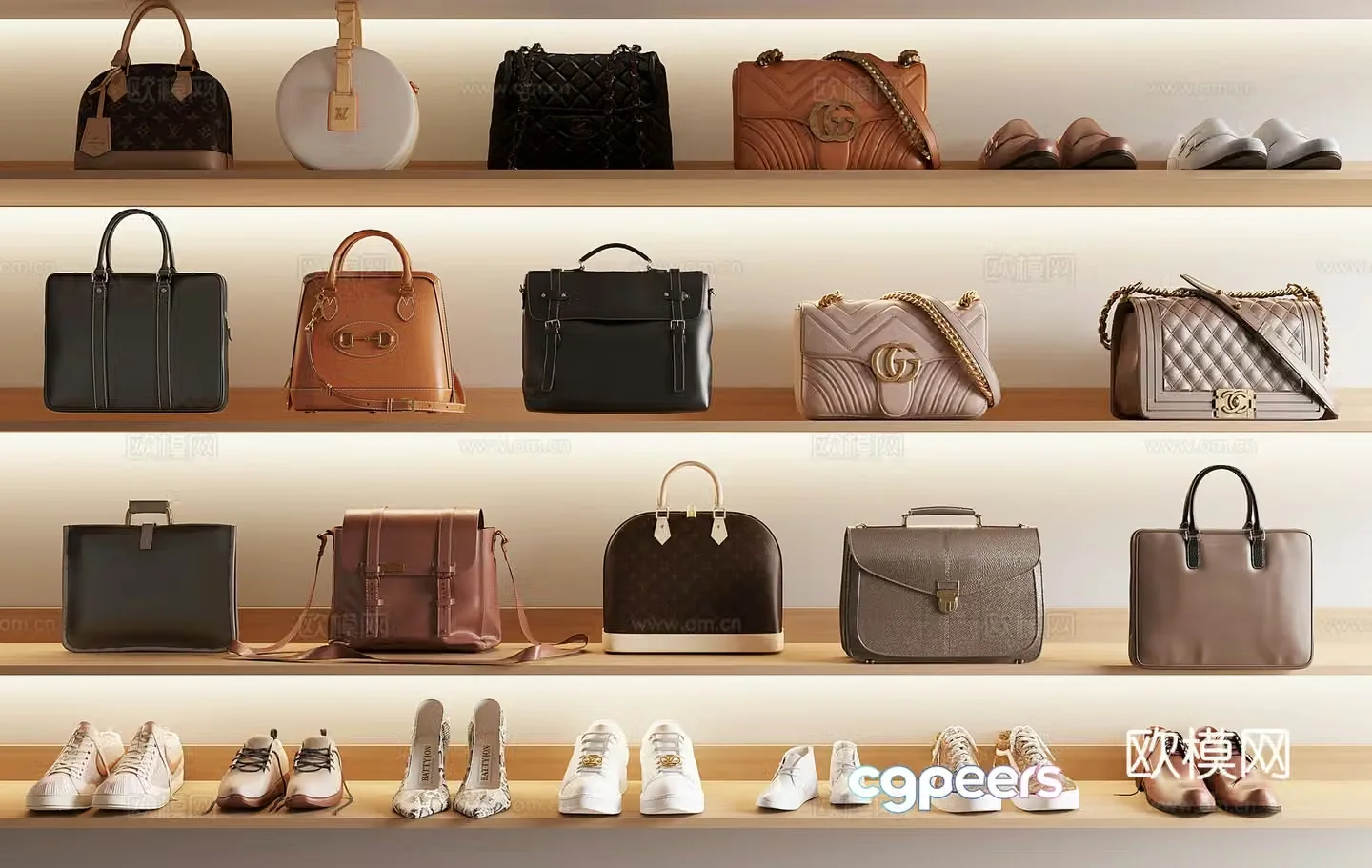 Leather bag Bag Handbag Shoes 3D Model