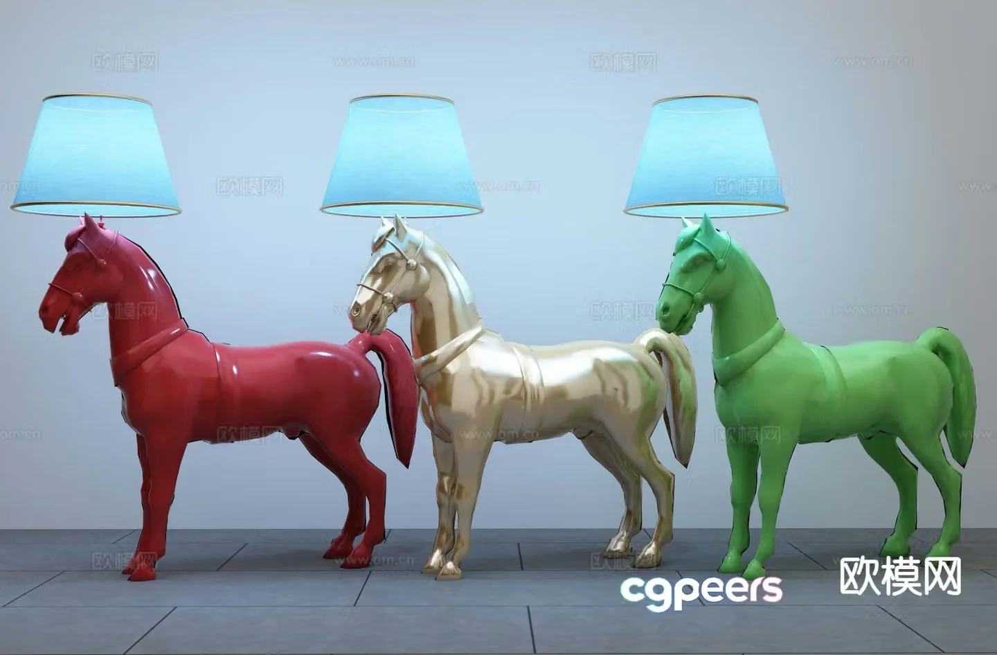 European style horse head lamp floor lamp 3d model