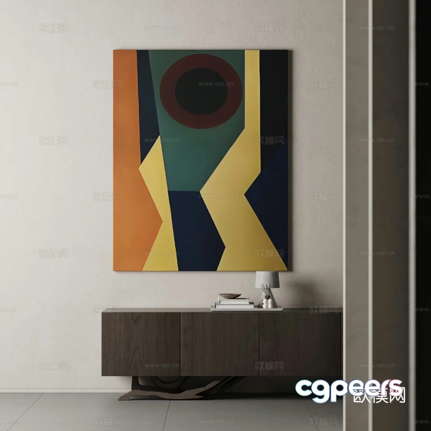 Modern color block art deco painting 3d model
