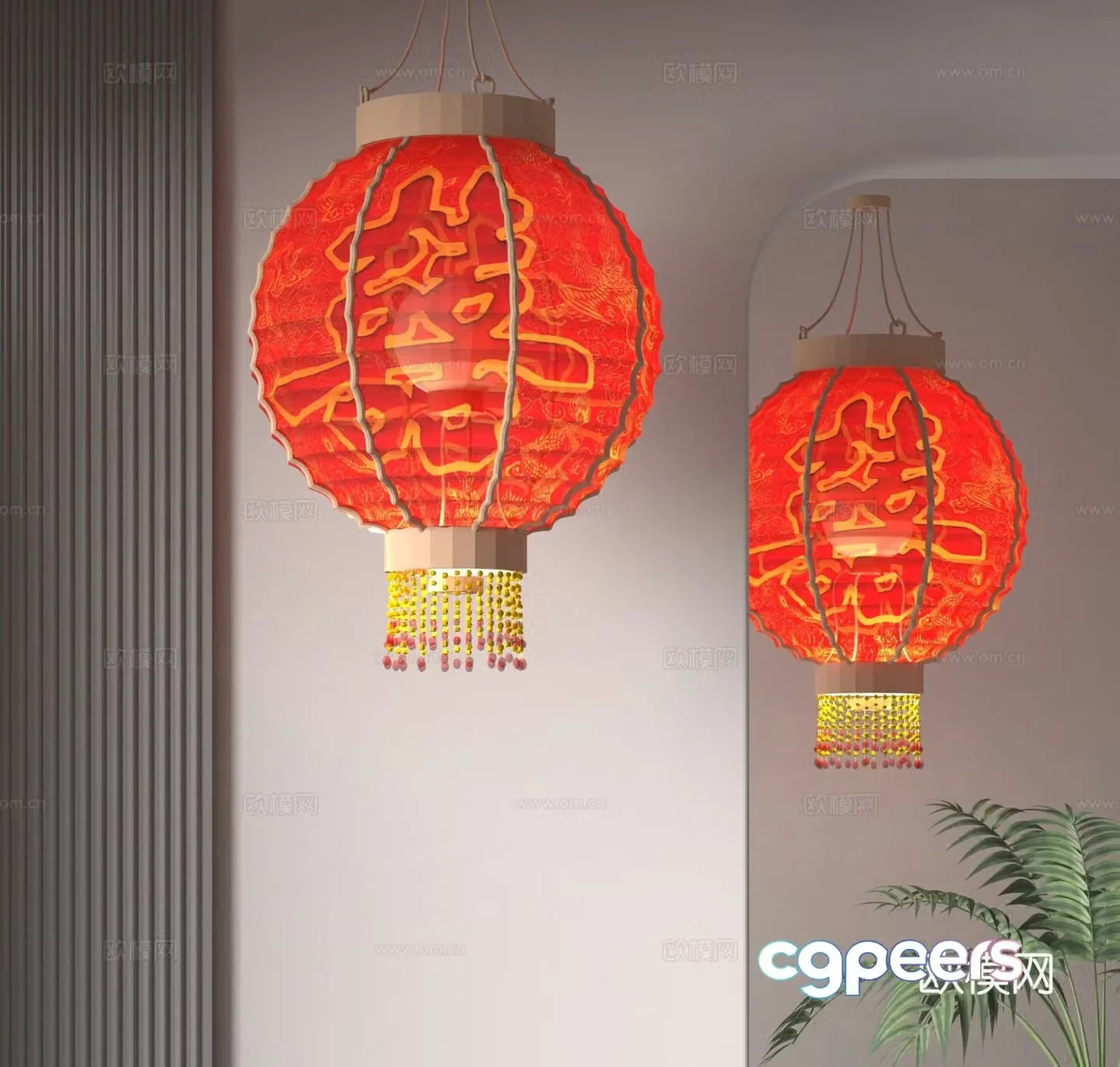 Chinese double wedding lantern 3D model