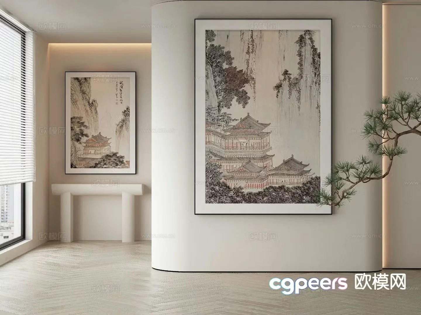 New Chinese style ink painting landscape painting decorative painting 3D model