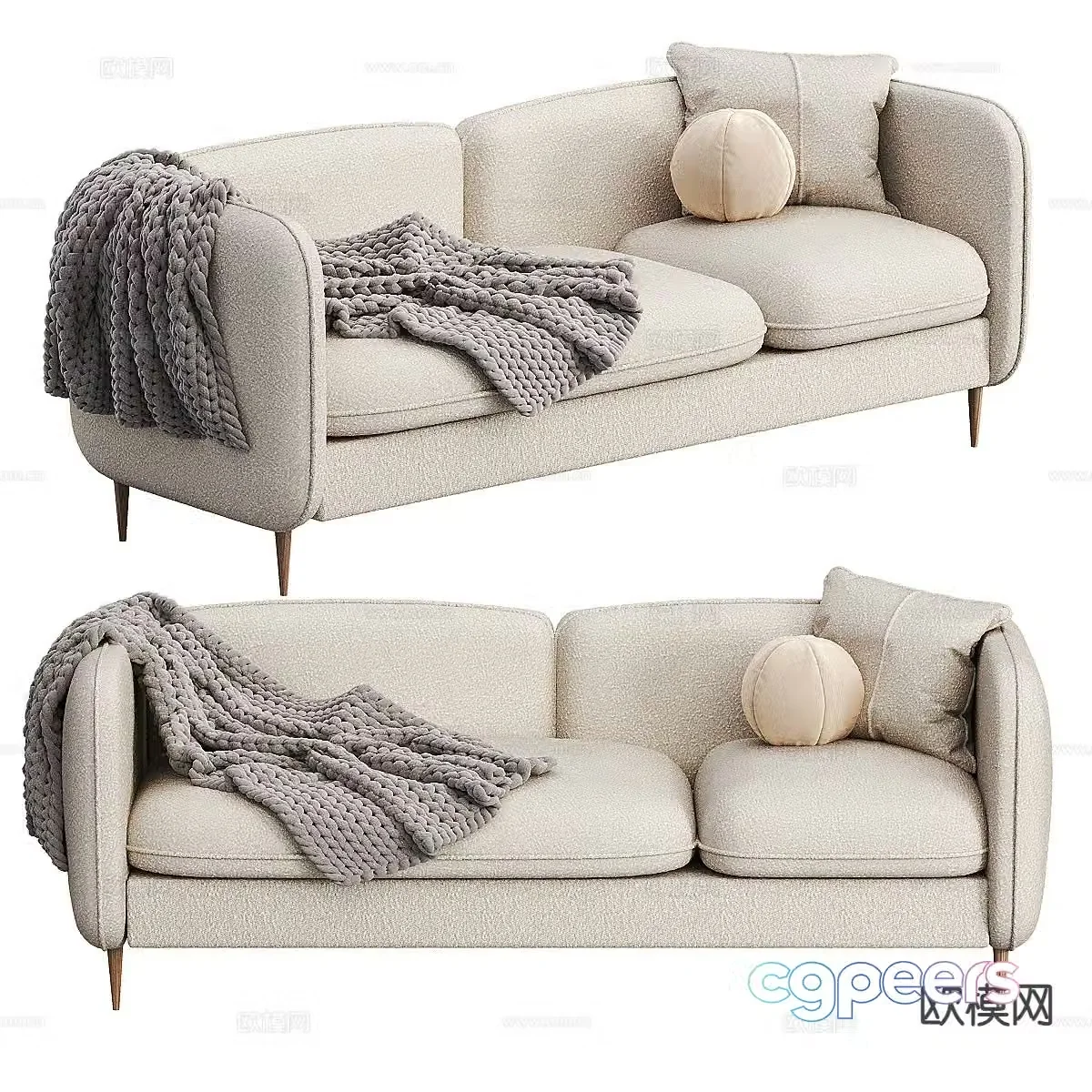 Simple double sofa fabric sofa 3d model