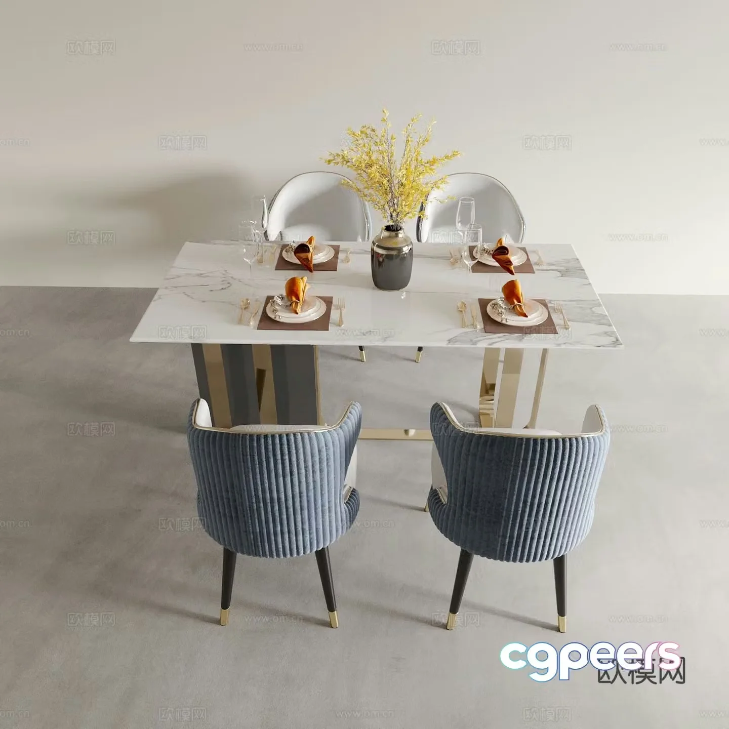 Modern dining table and chairs 3d model
