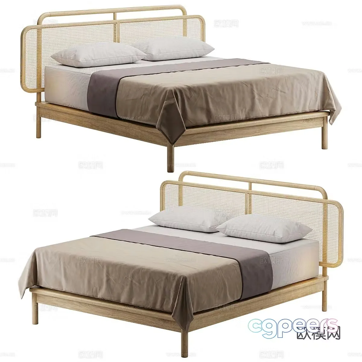 Wabi-sabi style double bed 3d model