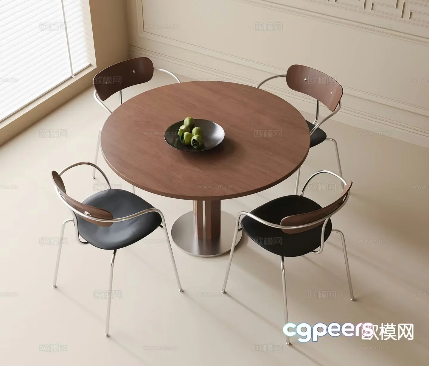 Modern round dining table and chairs 3d model