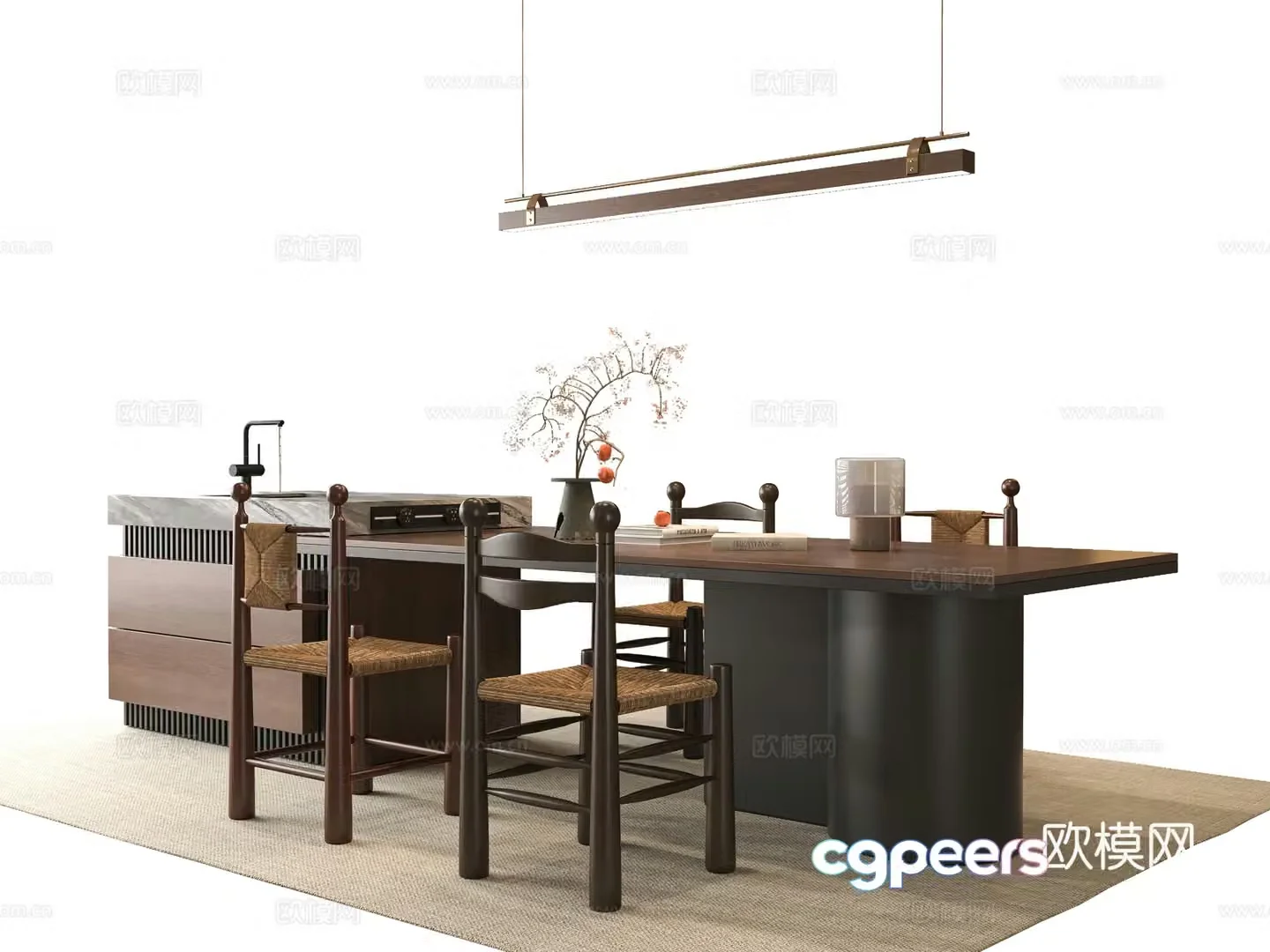 Medium style dining table and chair 3D model