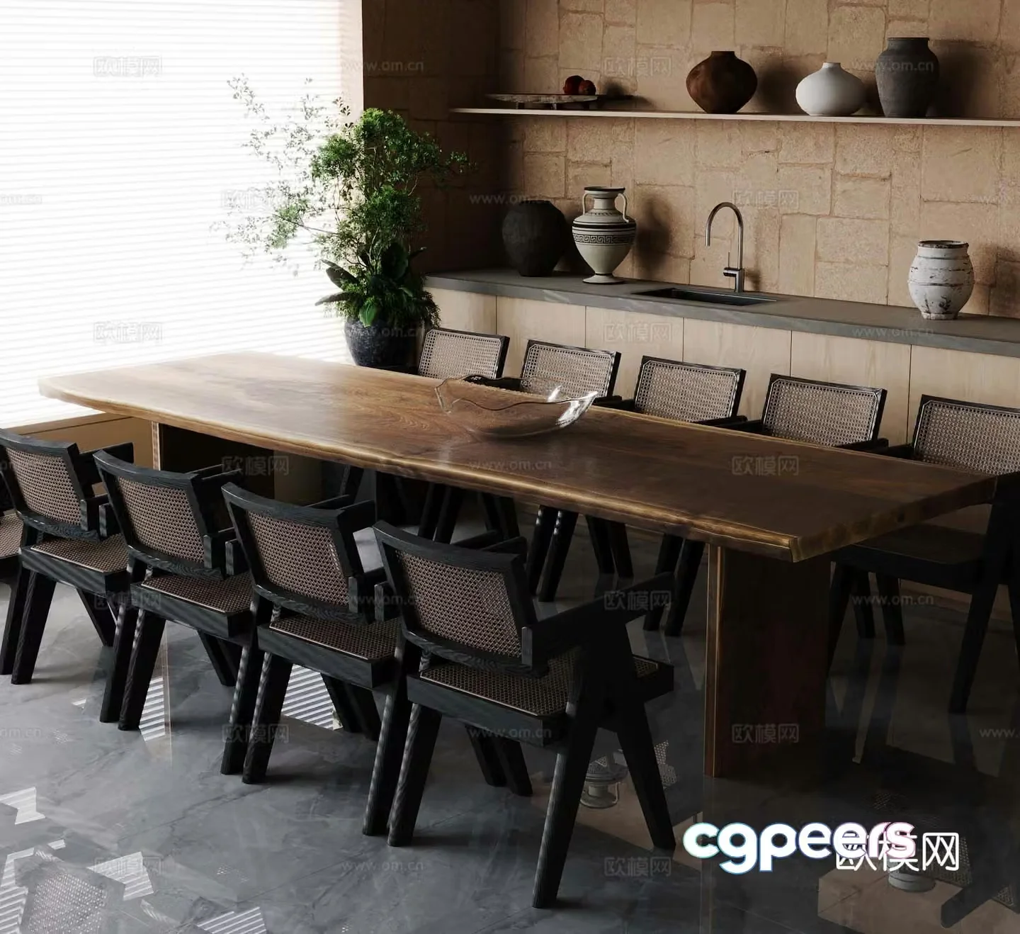 Medieval style dining table and chairs bar dining table 3D model