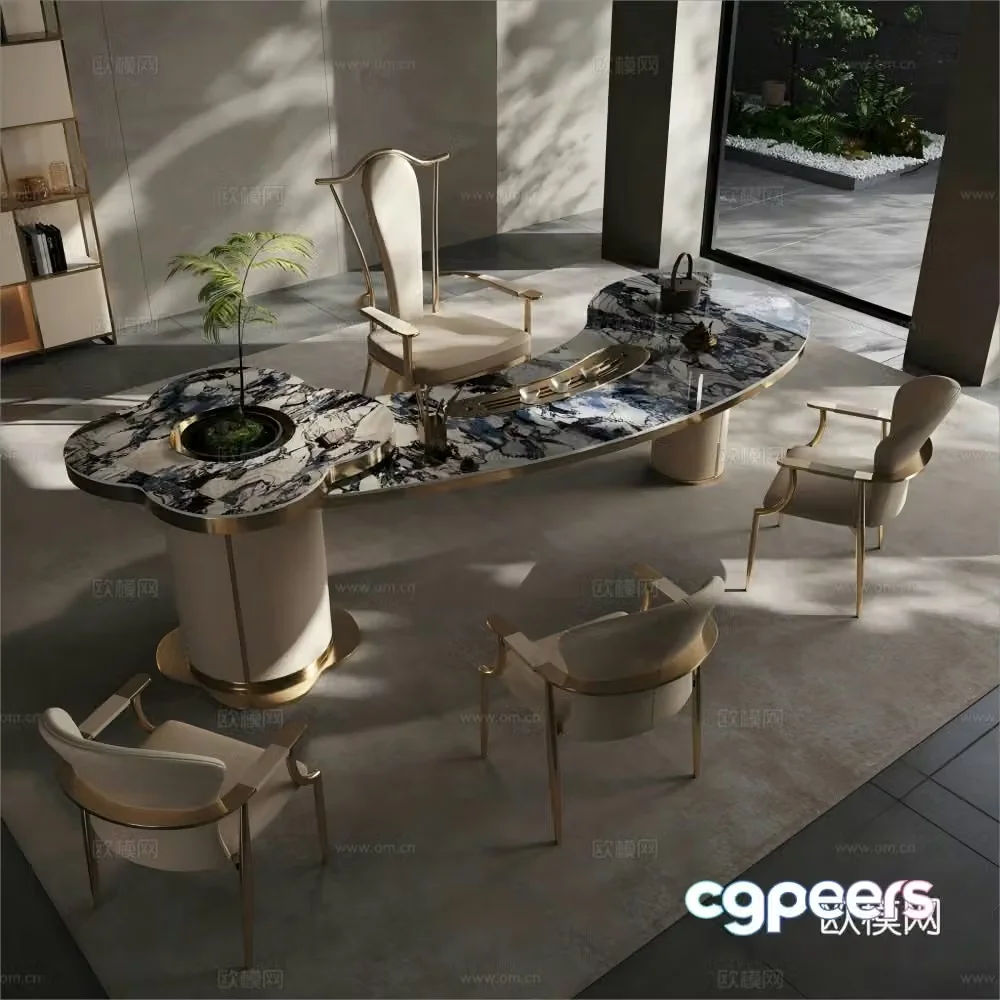 Modern light luxury tea table and chair 3D model