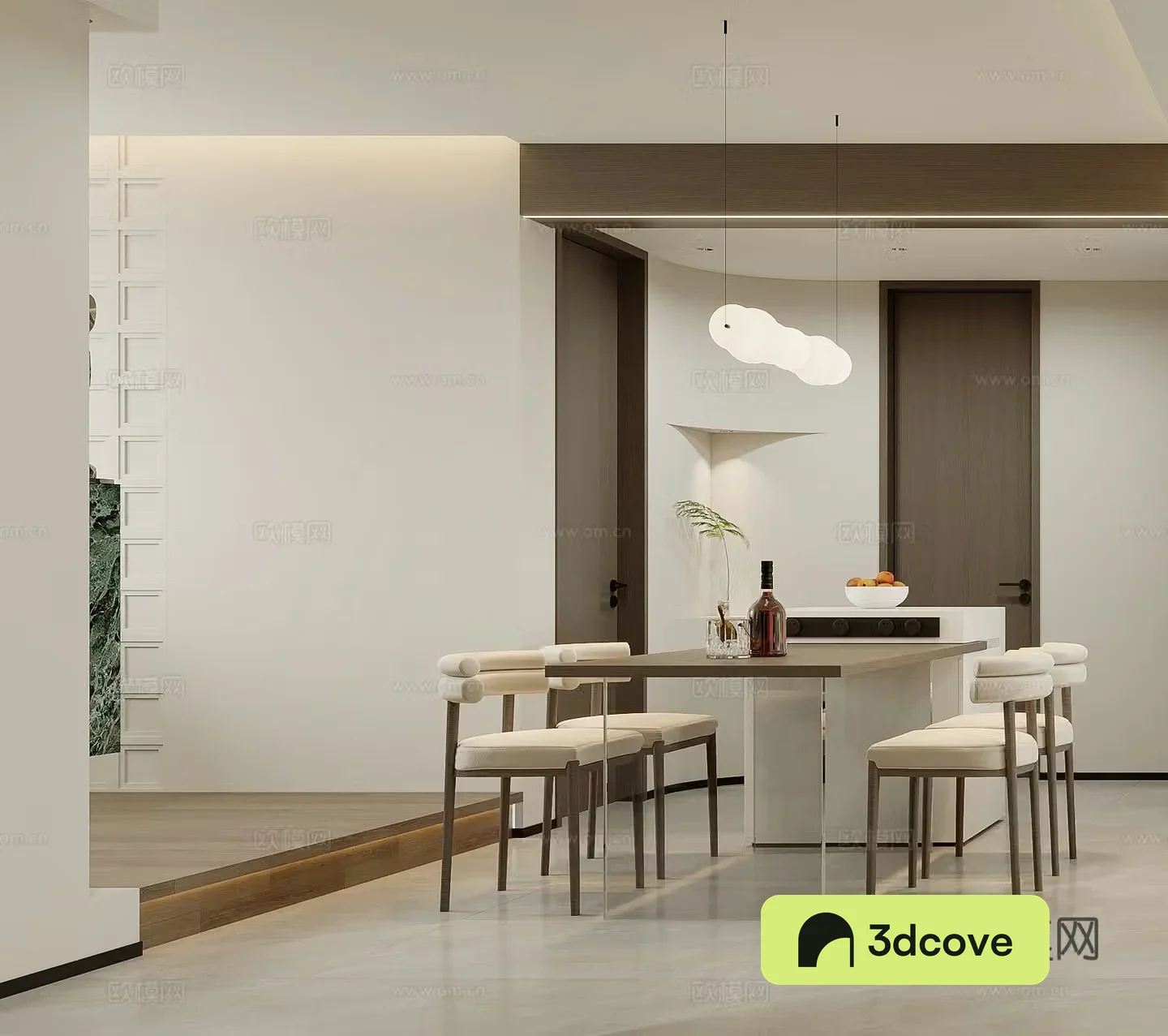 Modern restaurant dining table island chandelier cream style simple modern living restaurant