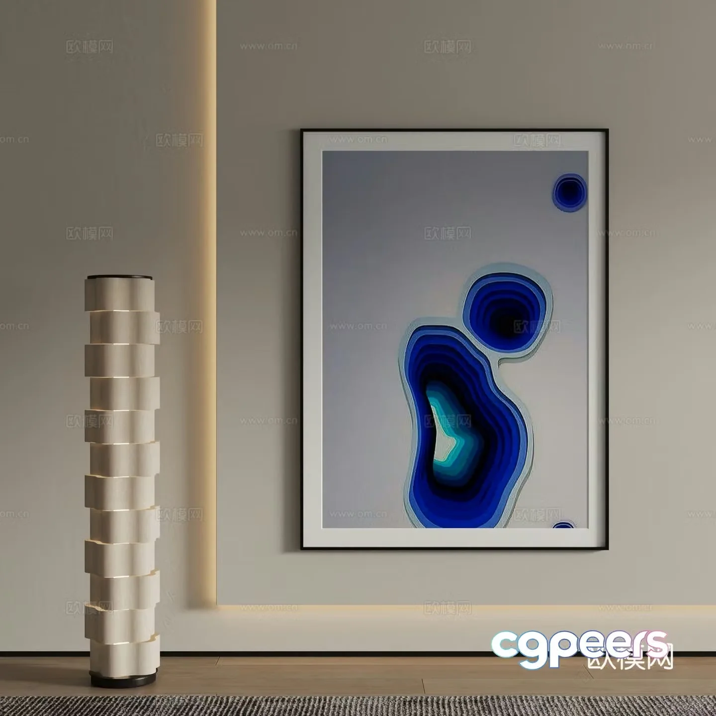 Modern decorative painting Abstract blue painting 3d model
