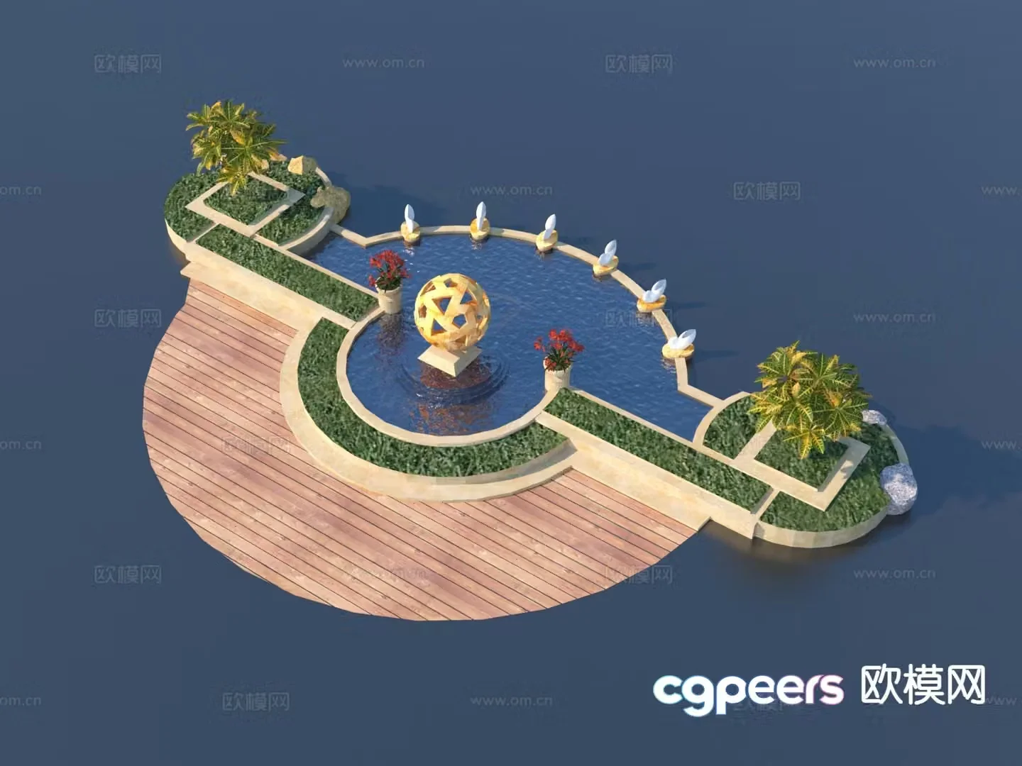 Garden fountain flower pond tree pond sketch 3d model