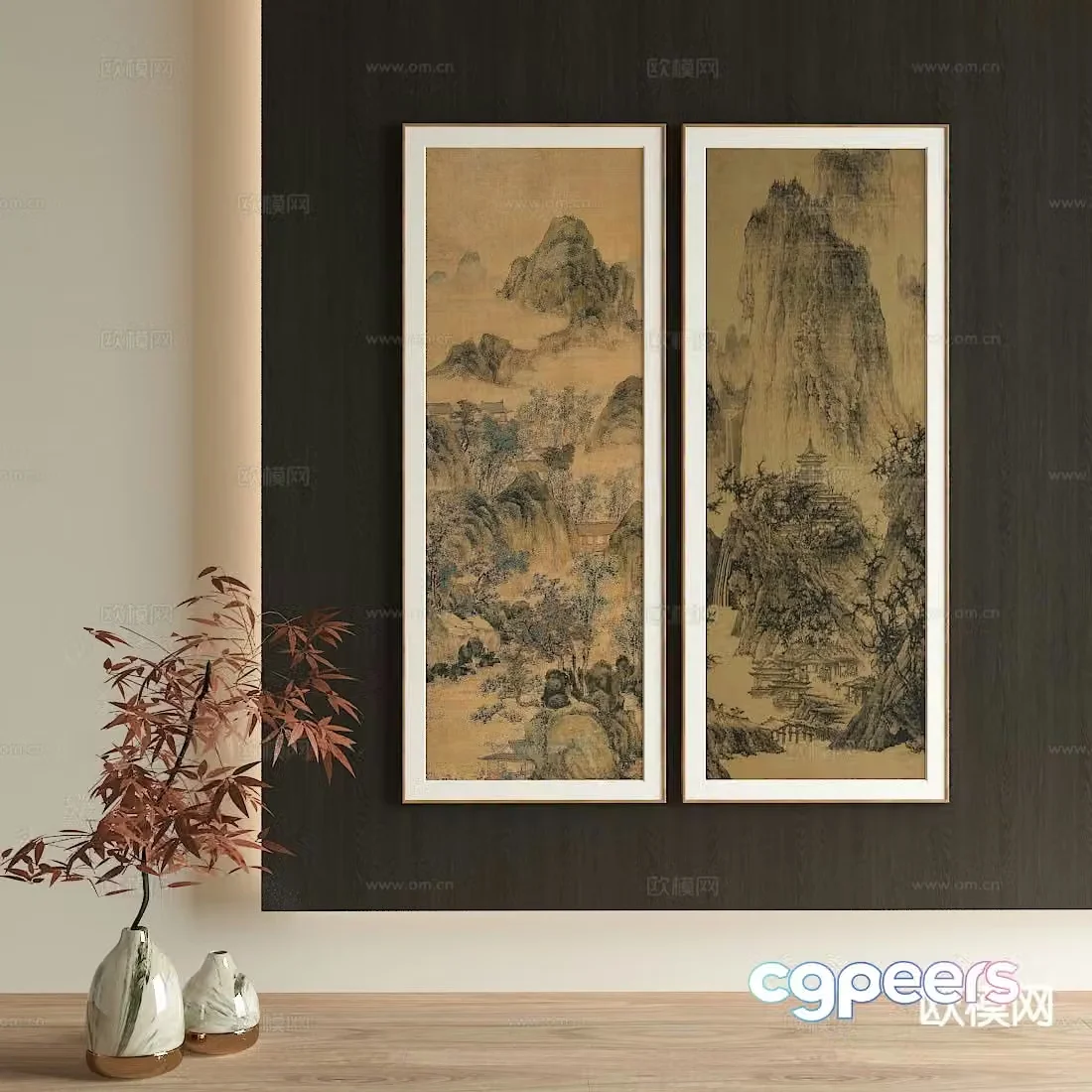 Chinese landscape painting decorative painting hanging painting 3D model